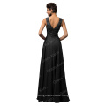 Grace Karin Ärmellos V-Back Schwarz Chiffon Beliebte Prom Kleider CL007555-3